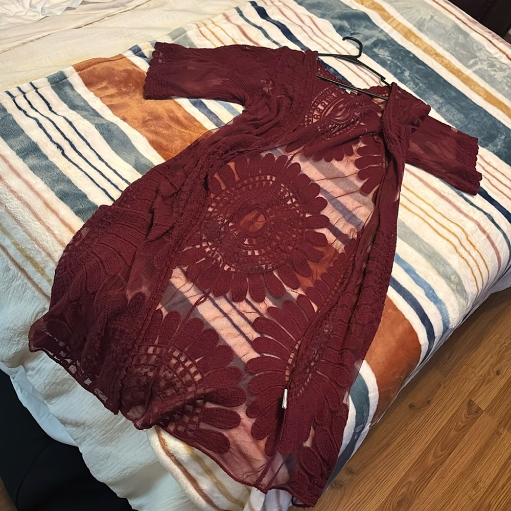 Burgundy mesh cardigan